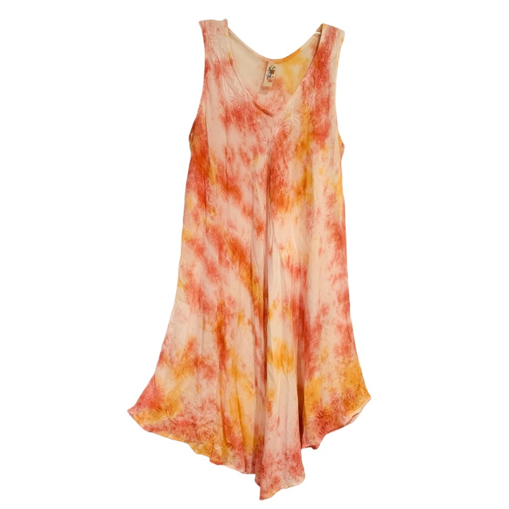 India Boutique Tie Dye Embroidered Midi Dress Cover Up Sleeveless One Size